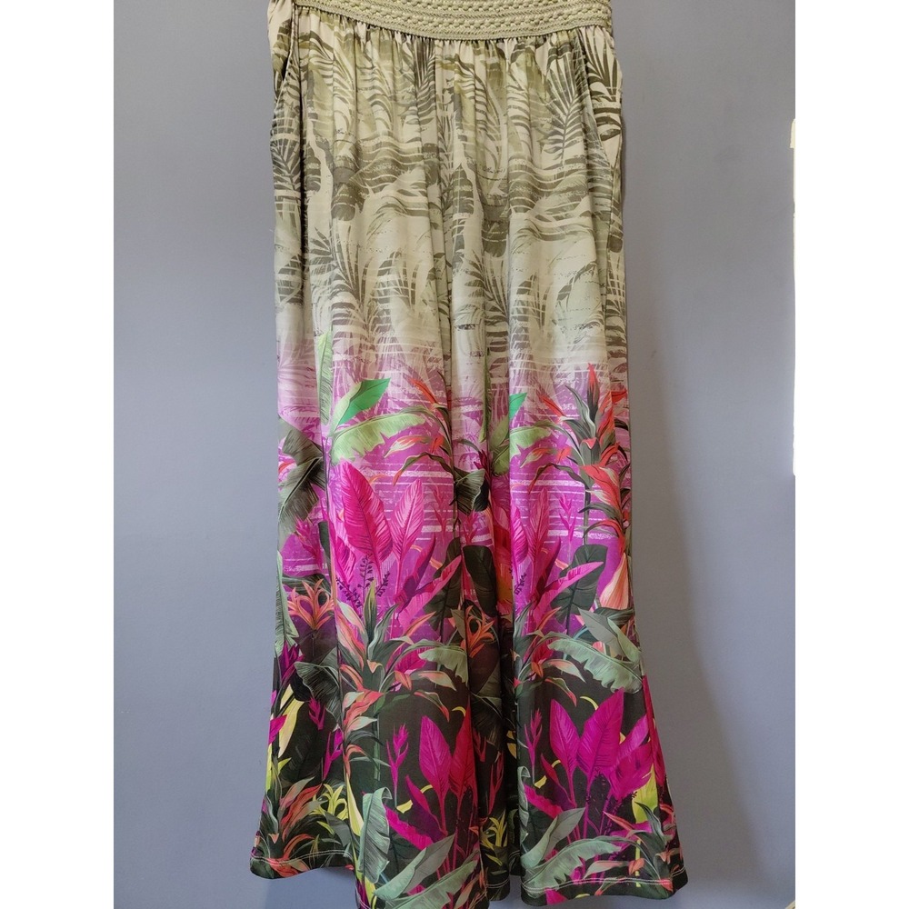 Boho Resort Wide Leg Pants Womens M Polyester Pockets Whimsical Flowy Floral